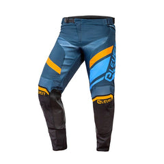 Pantaloni X-LEGEND, un pantalone con protezioni integrate e ventilazione strategica. Colore Blu/Arancio. Di ELEVEIT MOTOBOOTS.