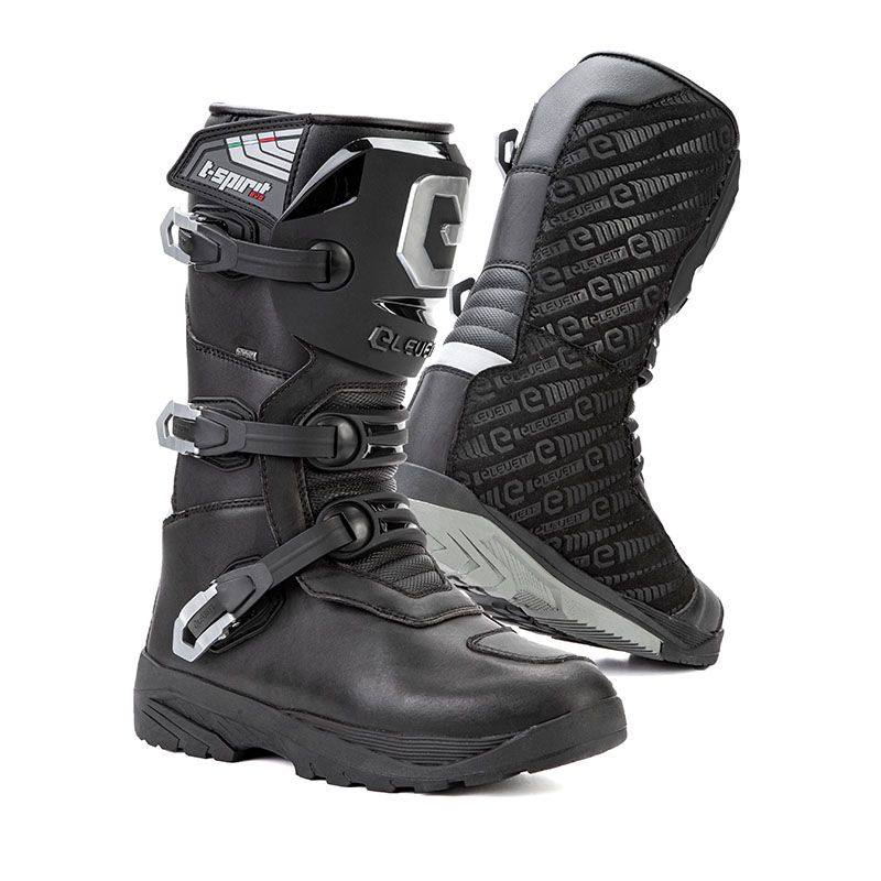 Stivali T SPIRIT EVO WP, stivali moto impermeabili neri. Ideali per uso off-road. Di ELEVEIT MOTOBOOTS.