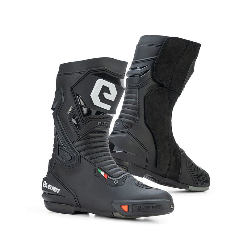 Stivali S MIURA WP, stivali moto impermeabili neri con tecnologia impermeabile. Da ELEVEIT MOTOBOOTS.