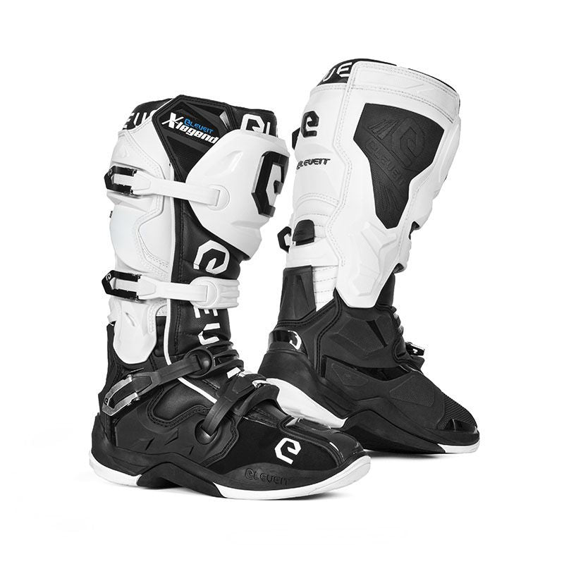 ELEVEIT MOTOBOOTS X LEGEND, stivali moto neri e bianchi. Design elegante e comfort ottimale.