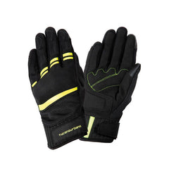 Guanti LADY PENNA, un guanto estivo con palmo in scamosciato sintetico. Design nero e giallo fluo. Da TUCANO URBANO.