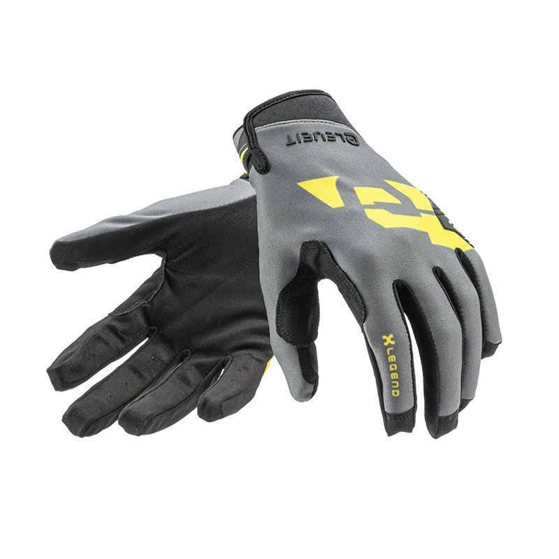 Guanti X LEGEND 23, un guanto off-road con colori nero, grigio e giallo. Design ergonomico e chiusura regolabile. Di ELEVEIT MOTOBOOTS.