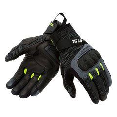 Guanti G-KNIT, un guanto estivo con certificazione CE. Design nero giallo fluo. Di T.UR.