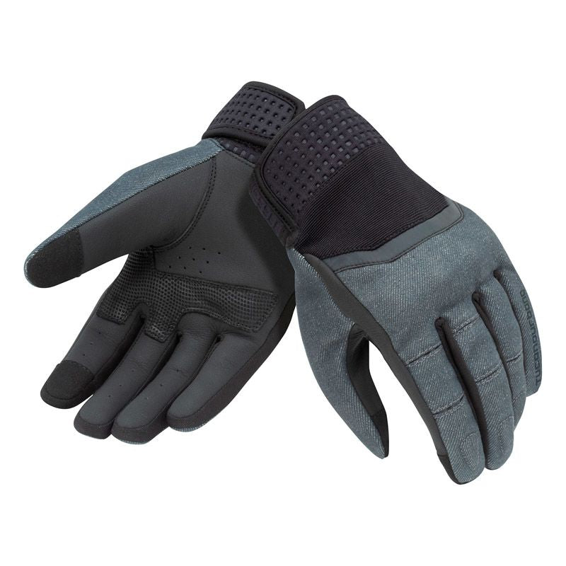 Guanti CRAB Black Denim, un guanto estivo con palmo in pelle. Colore Nero/Azzurro. Di TUCANO URBANO.