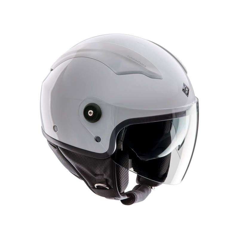 Casco EL'TOP, un casco demi-jet con doppia visiera. Colore bianco ghiaccio lucido. Di TUCANO URBANO.