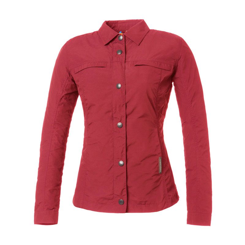Giacca DEMETRA, una giacca moto donna rossa antivento. Design elegante e funzionale. Di TUCANO URBANO.