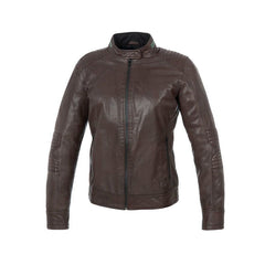 Giacca PELETTE, un capo motociclistico in pelle ovina marrone. Design femminile e ventilazione ottimale. Di TUCANO URBANO.