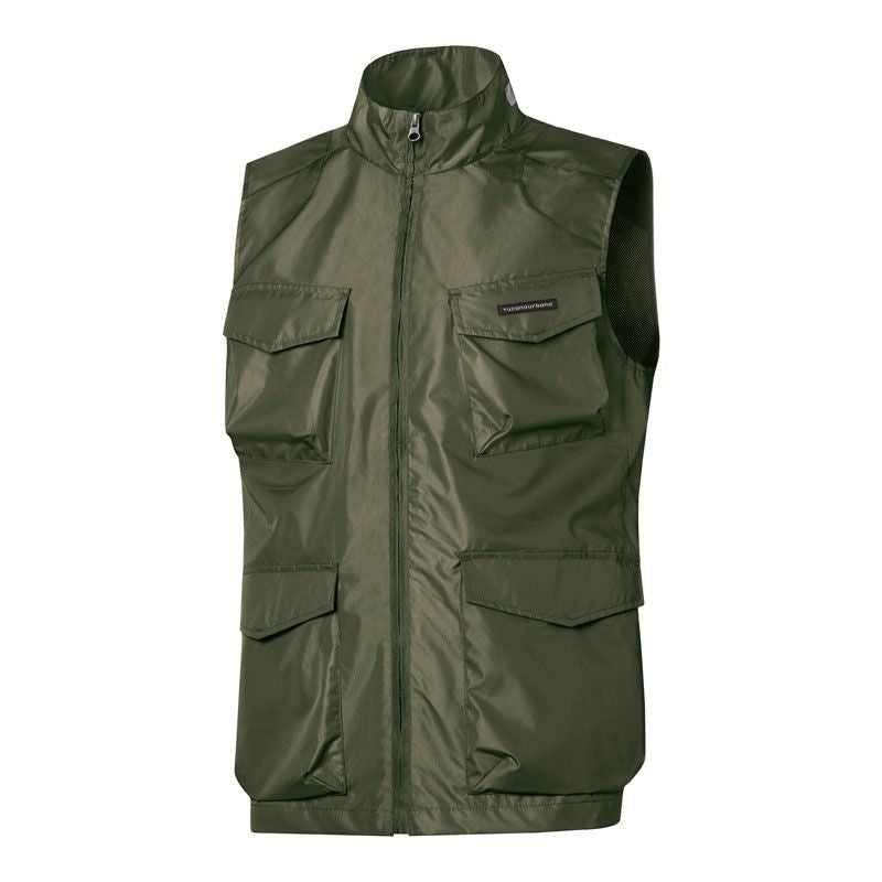 Gilet multitasca idrorepellente, in poliestere verde scuro. Da TUCANO URBANO.