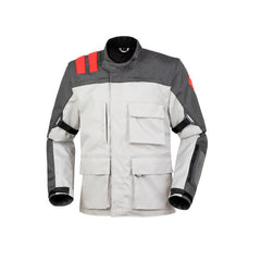 Giacca J-THREE, una giacca moto estiva con maniche staccabili. Colore grigio chiaro rosso. Di T.UR.
