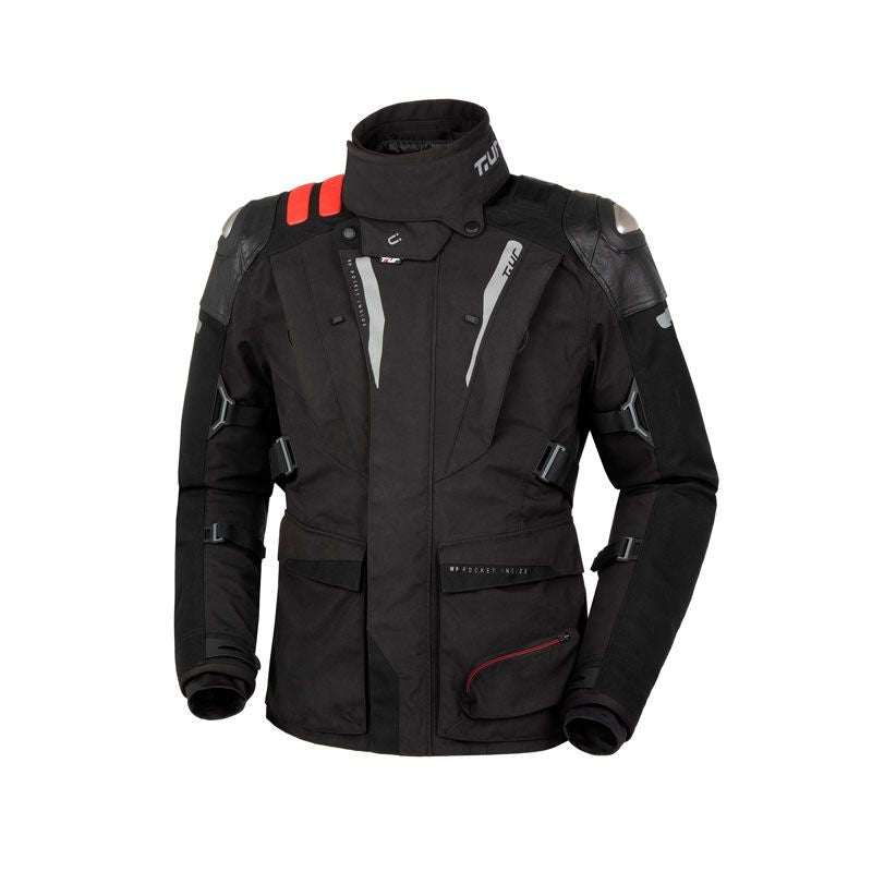 Giacca J-ZERO, una giacca invernale moto con protezione modulare. Colore nero rosso. Di T.UR.