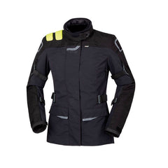 Giacca J-ONE LADY, una giacca moto con protezione modulare a 3 strati. Colore nero giallo fluo. Di T.UR.