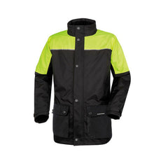 Giacca DILUVIO PLUS, un antipioggia con cuciture termosaldate. Colore Nero-Giallo Fluo. Di TUCANO URBANO.