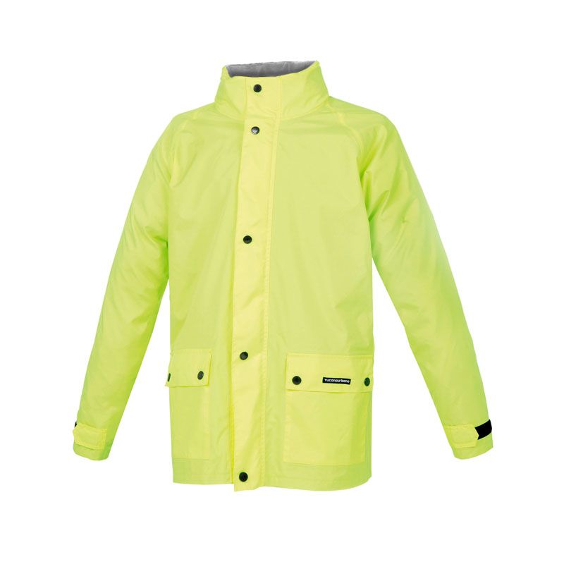Giacca DILUVIO PLUS, un antipioggia giallo fluo con chiusura a bottoni. Ideale per motociclisti. Di TUCANO URBANO.