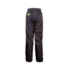 Pantaloni antipioggia compattabili, colore Nero Giallo Fluo. Ideali per motociclisti. Di T.UR.