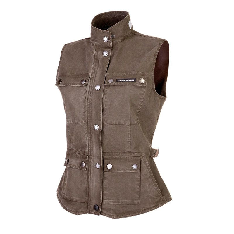 Gilet Clarabella Cotone, un gilet in cotone marrone con tasche multiple. Da TUCANO URBANO.