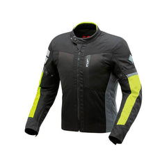 Giacca ETNA HYDROSCUD, una giacca moto grigio giallo fluo. Design a 2 strati, tessuto traspirante. Di T.UR.