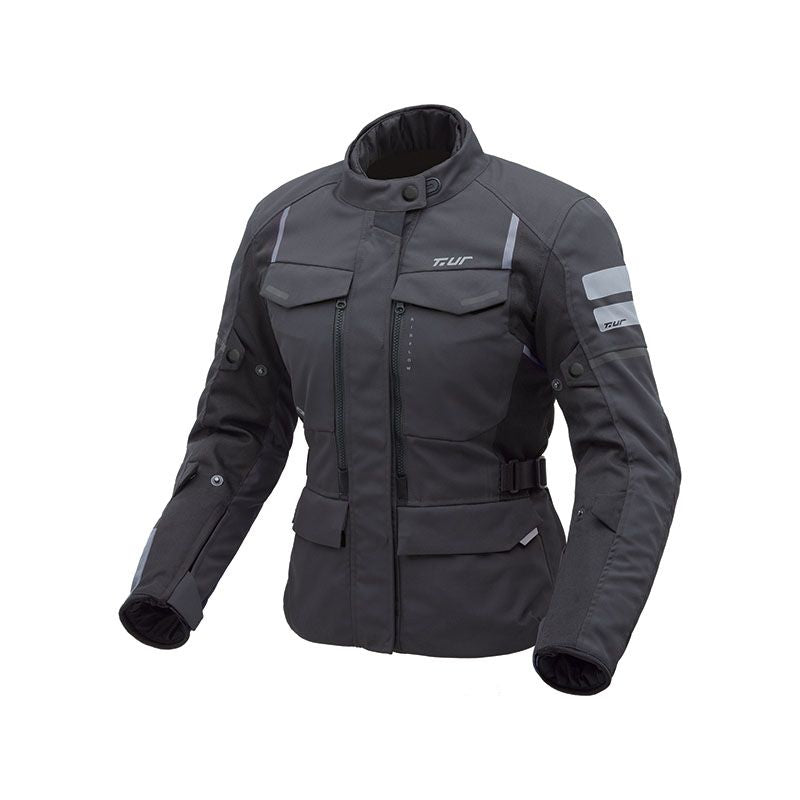 Giacca LAPLAND HYDROSCUD LADY, una giacca moto invernale con protezione avanzata. Colore antracite-nero. Di T.UR.