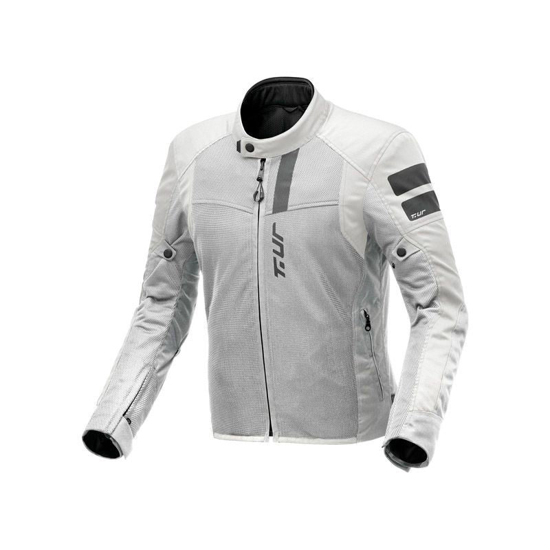 Giacca ELBA Ice, una giacca moto estiva certificata Classe A. Colore ghiaccio, ventilazione ottimale. Di T.UR.