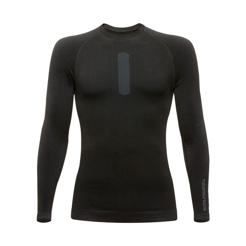 Maglia Tecnica UPSKIN, una maglia a manica lunga traspirante. Colore nero, tecnologia seamless. Di TUCANO URBANO.