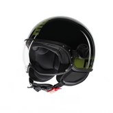 MOMODESIGN FGTR CLASSIC STRIPES NERO LUCIDO / GIALLO FLUO - CASCO JET CON VISIERA E2206
