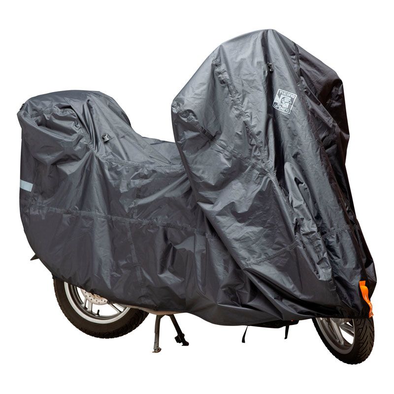 Coprimoto SUPER, un coprimoto impermeabile per scooter maxi e 3 ruote. Dettagli riflettenti e sistema di fissaggio regolabile. Di TUCANO URBANO.
