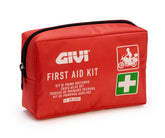 Kit Pronto Soccorso S301, un kit di pronto soccorso rosso. Include bende e cerotti. Di Givi.