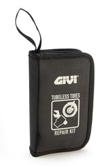 Kit riparazione pneumatici tubeless, include 3 bombolette Co2 e utensili. Da Givi.