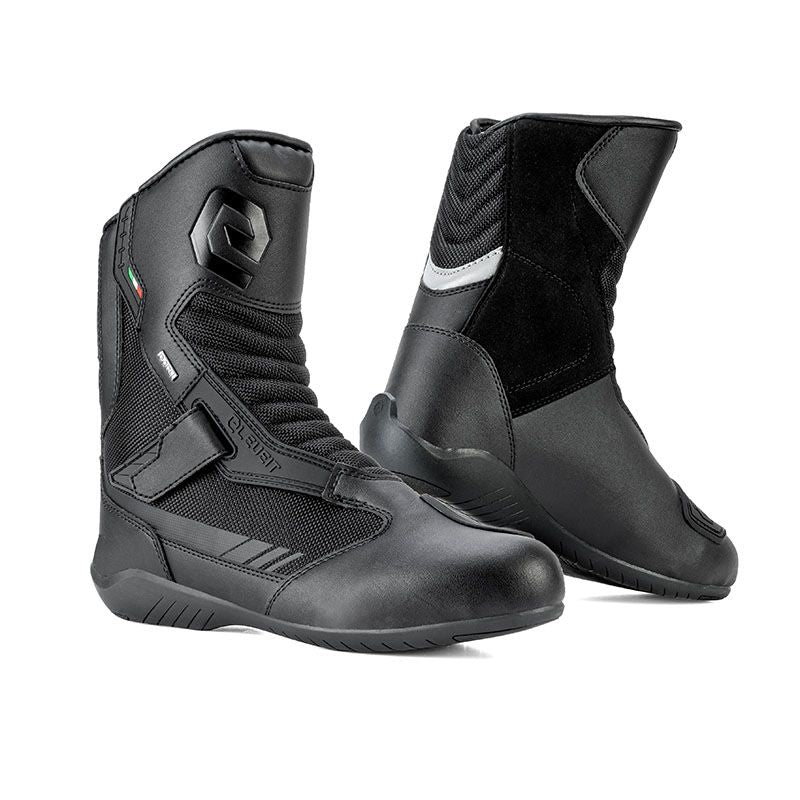 Stivali T OX EVO.WP, stivali impermeabili neri con suola antiscivolo. Da ELEVEIT MOTOBOOTS.