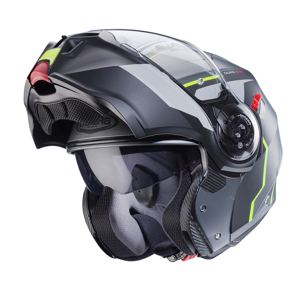 Casco Modulare CABERG Duke Evo Move - Matt Gun Metal/Black/Yellow