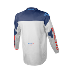 Maglia Cross Macna Backyard-1, con maniche lunghe e tessuto traspirante. Colori grigio, blu e rosso.