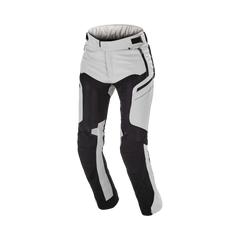 Pantaloni Macna Bora, un pantalone moto con protezioni ginocchia integrate. Colore grigio chiaro e nero.