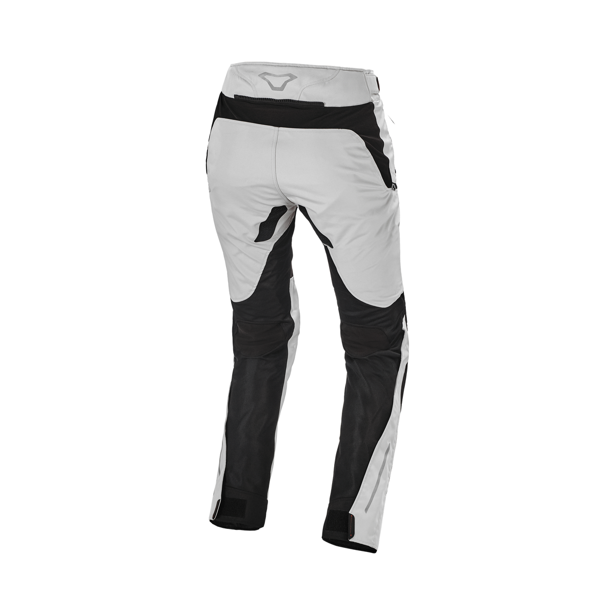 Pantaloni Macna Bora, un pantalone moto con protezioni ginocchia integrate. Colore grigio chiaro e nero.