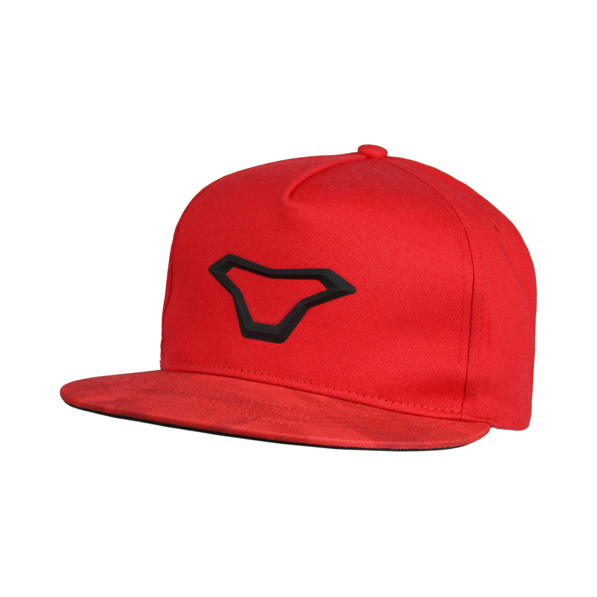 Cappellino Snapback, un cappellino con logo 3D. Colore rosso/nero. Di Macna.