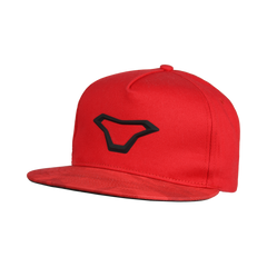 Cappellino Snapback, un cappellino con logo 3D. Colore rosso/nero. Di Macna.