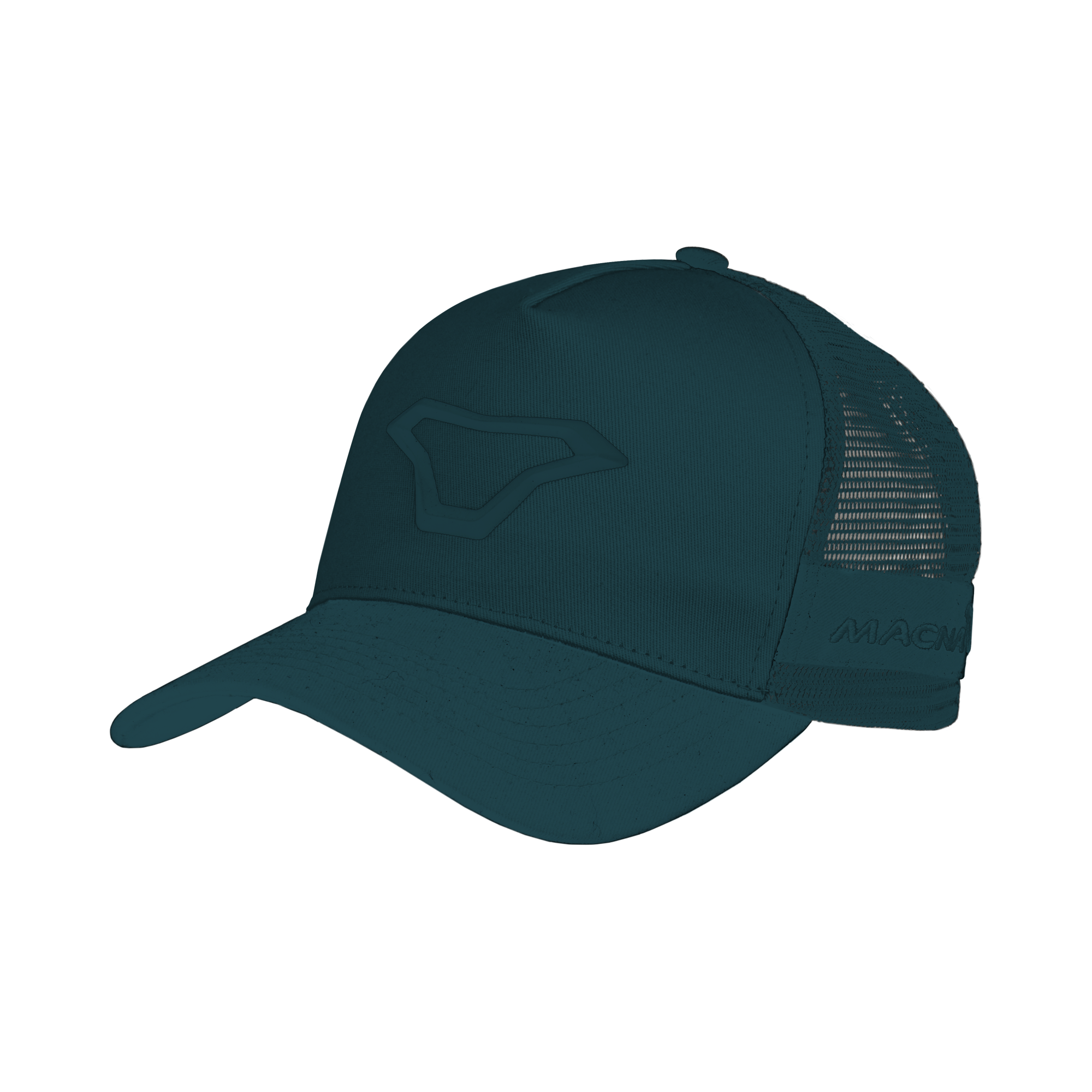 Cappellino Trucker, un cappellino con logo 3D. Colore nero/grigio chiaro. Di Macna.