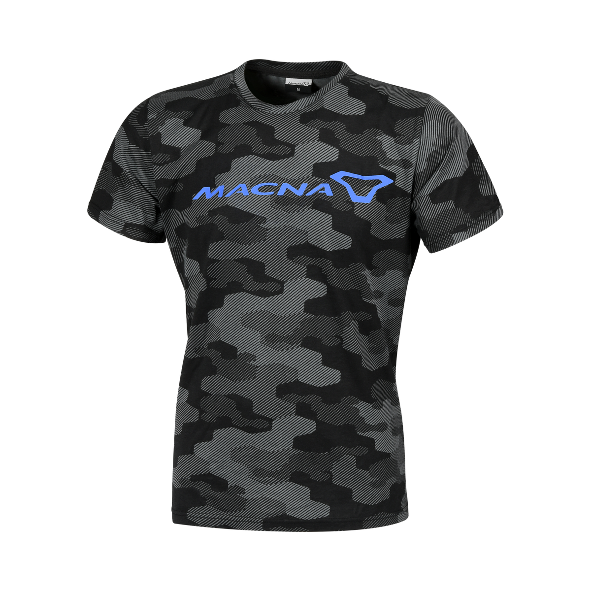 T-Shirt Macna, Dazzle logo 2.0, in nero, grigio e blu. Design moderno e traspirante.