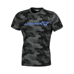 T-Shirt Macna, Dazzle logo 2.0, in nero, grigio e blu. Design moderno e traspirante.