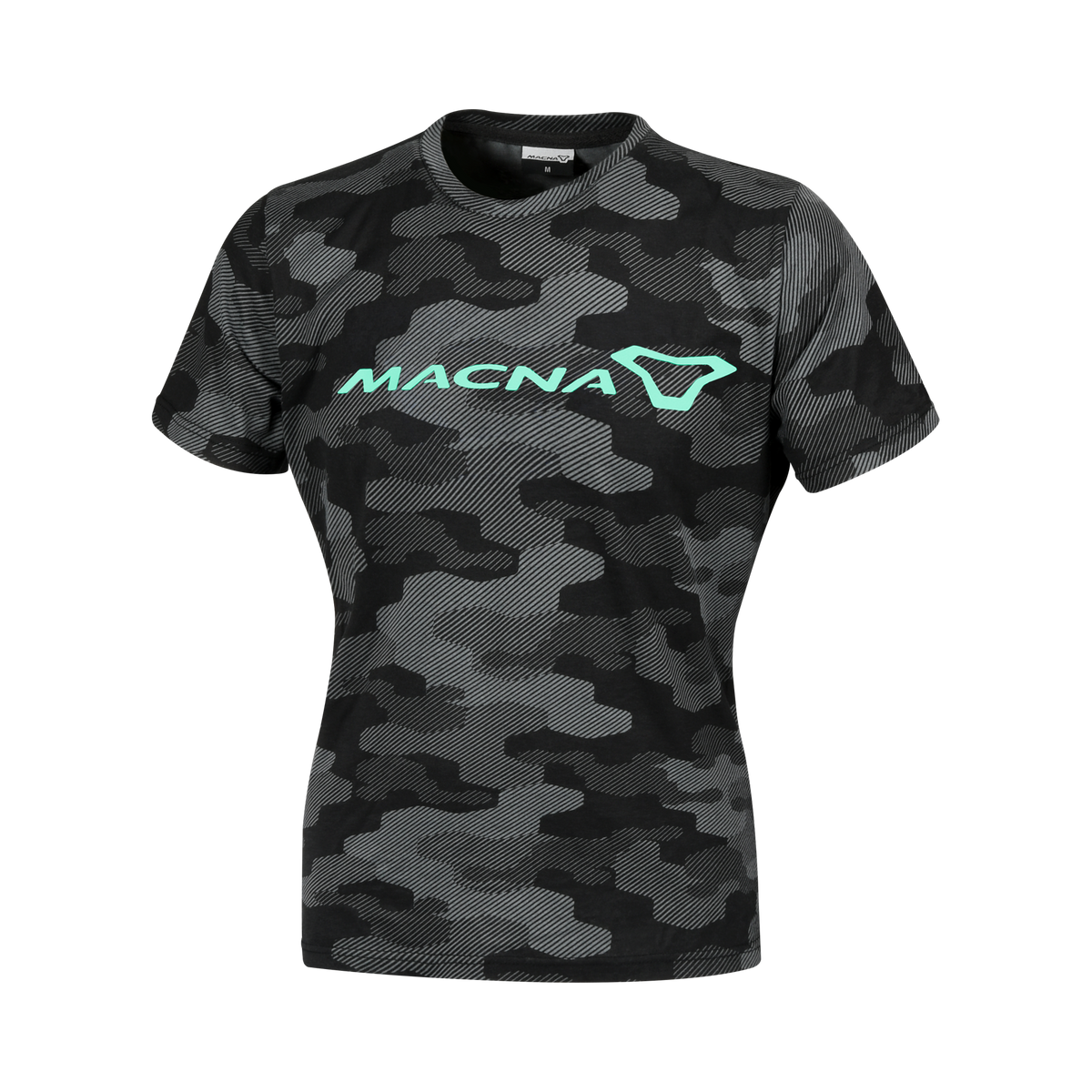 T-Shirt Donna Macna Dazzle Logo 2.0, traspirante e lavabile. Colori nero, grigio e verde menta.