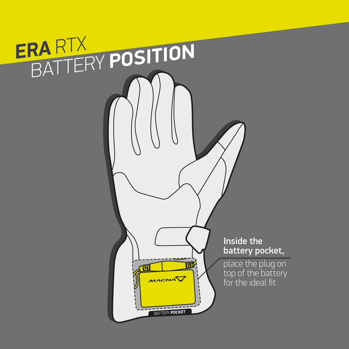 Guanti da moto riscaldati Macna Era RTX, neri e ergonomici. Con tasca per batteria integrata.