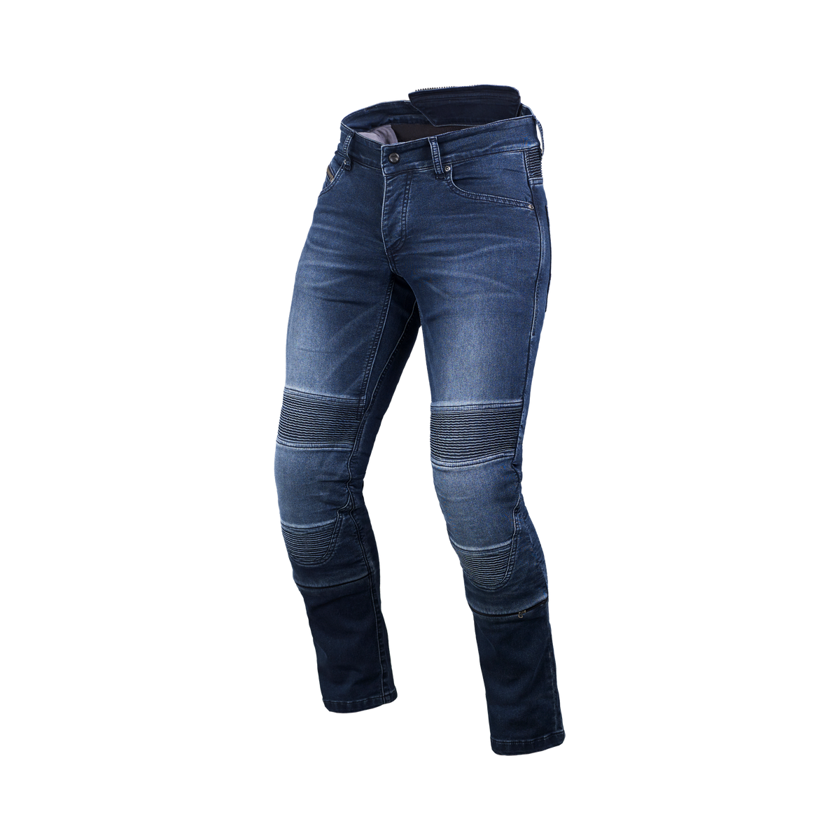 Jeans Moto Rinforzati, un jeans con rinforzi strategici. Colore Nero/Blu. Di Macna.