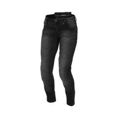 Jeans da Moto Donna, un prodotto Macna con tessuto Rockmesh traspirante. Colore nero/blu.