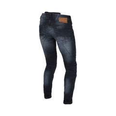 Jeans da moto Macna Jenny Pro, in Rockmesh, neri e blu. Ideali per motocicliste.