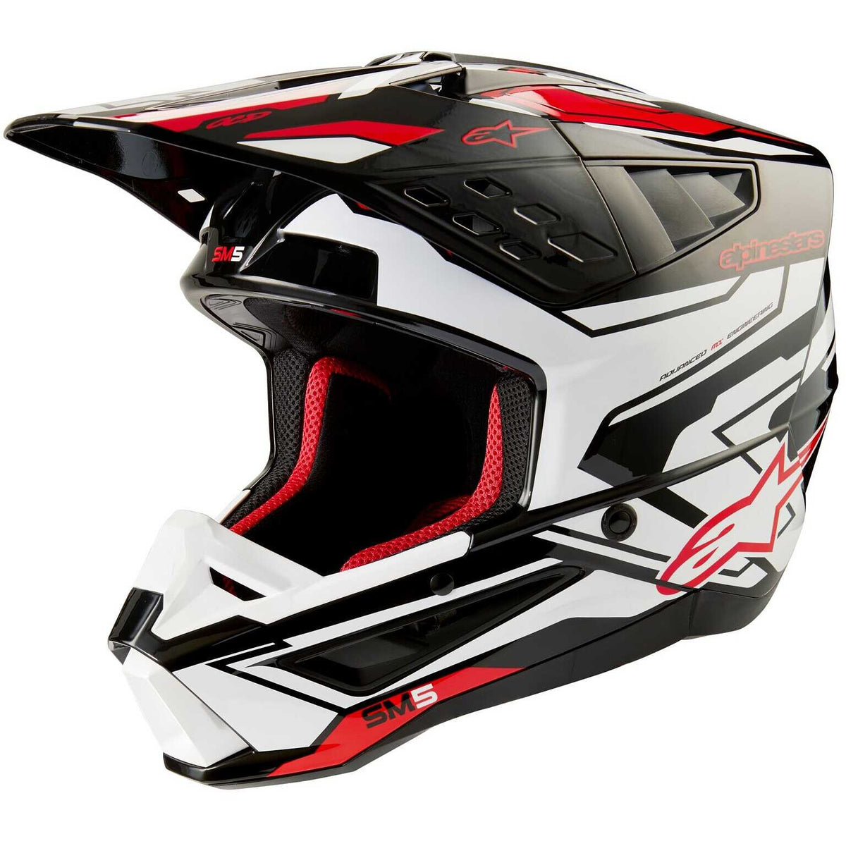 Casco Cross Alpinestars SM5 Action 2 Nero Bianco Rosso Lucido